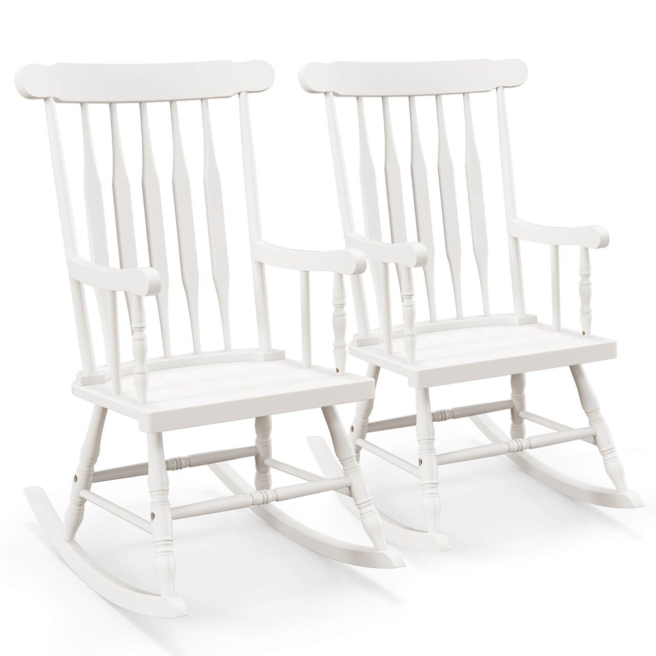 Costway Set of 2 Wood Rocking Chair Glossy Finish White\ Coffe